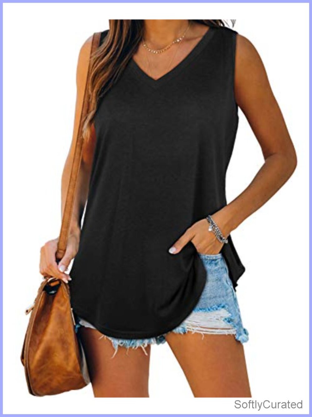 Womens Tank Top V Neck Sleeveless Loose Fit Knit Casual Summer Top